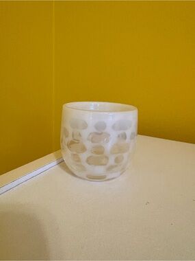 New Crate&Barrel White Speckled Glass Votive Holder accent - “ Lacy Vase “